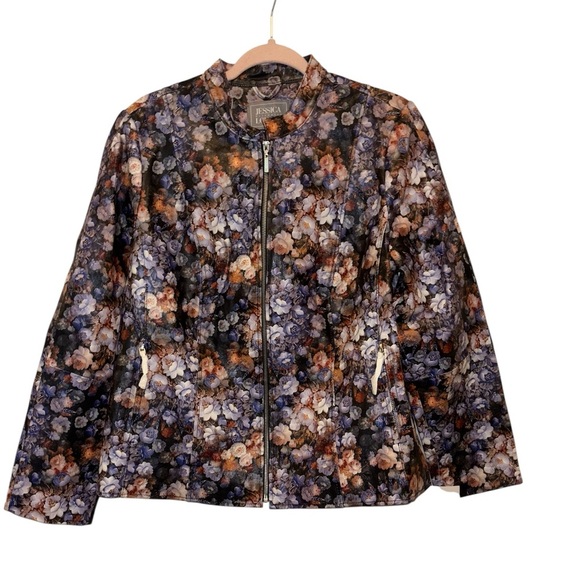 Jessica London NWOT Multicolor Floral Leather Jacket - Picture 1 of 4